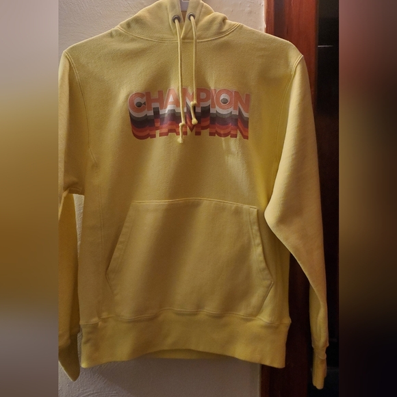 CHAMPION yellow hooded SWEATSHIRT size S - Picture 1 of 9